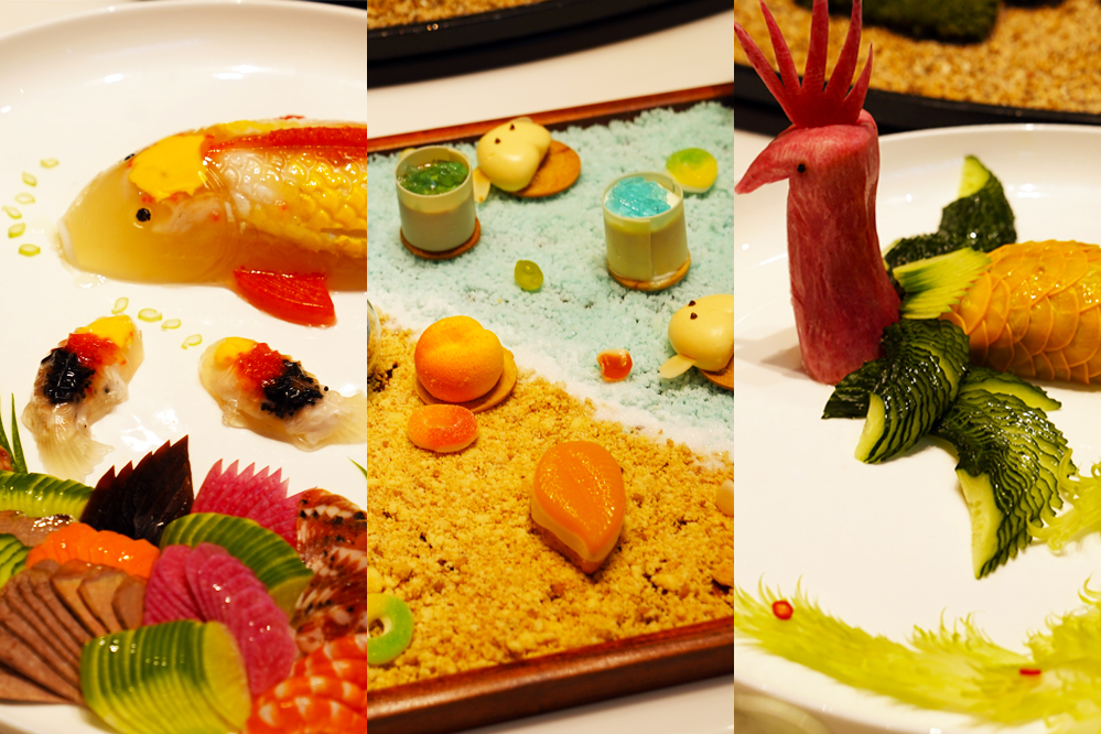 大觀樓長(zhǎng)聯(lián)宴。從左至右依次為翠羽丹霞、四圍香稻、西翥靈儀。供圖